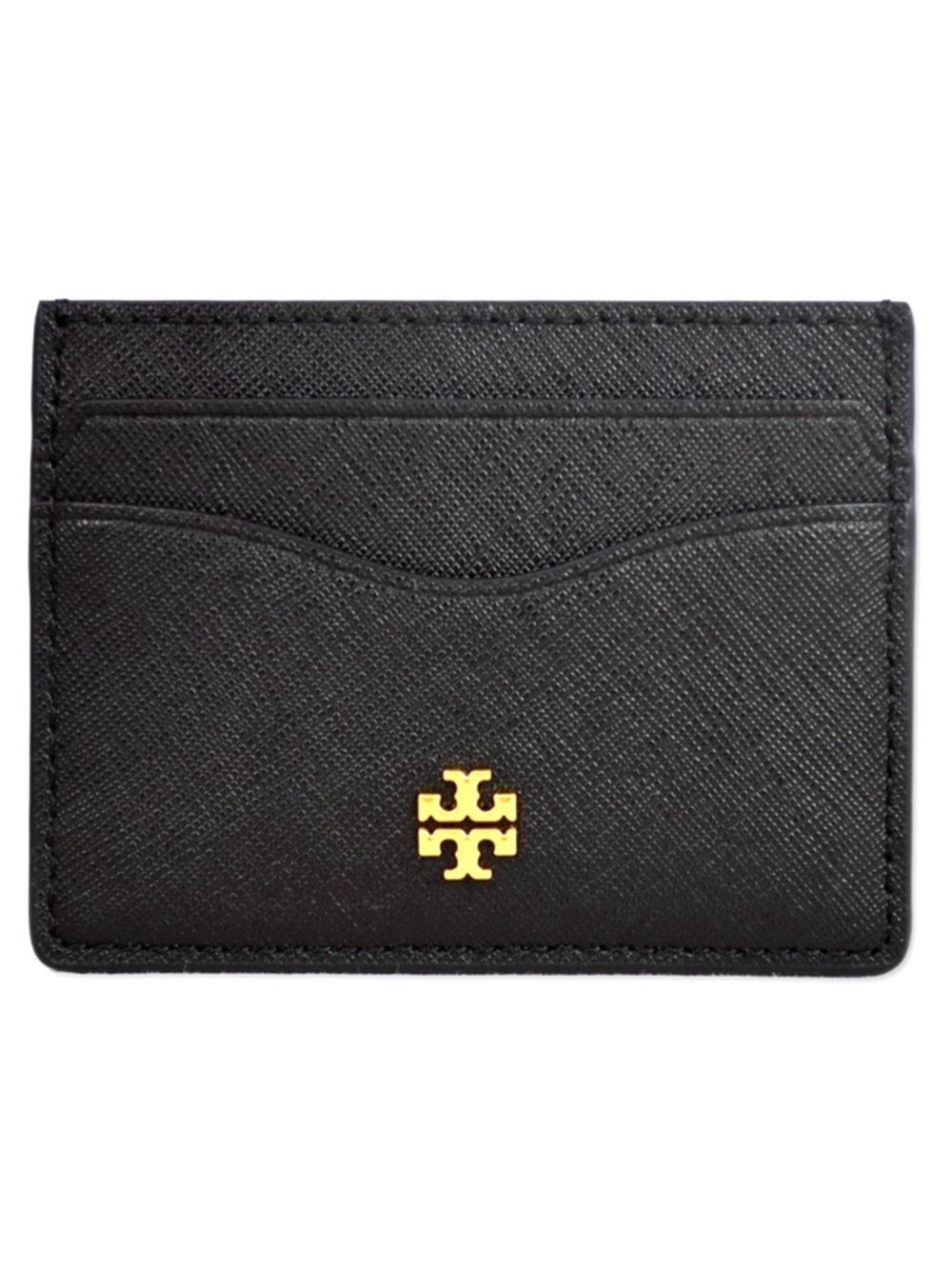 NWT Tory Burch Emerson Black And Gold Leather Slim Card Case